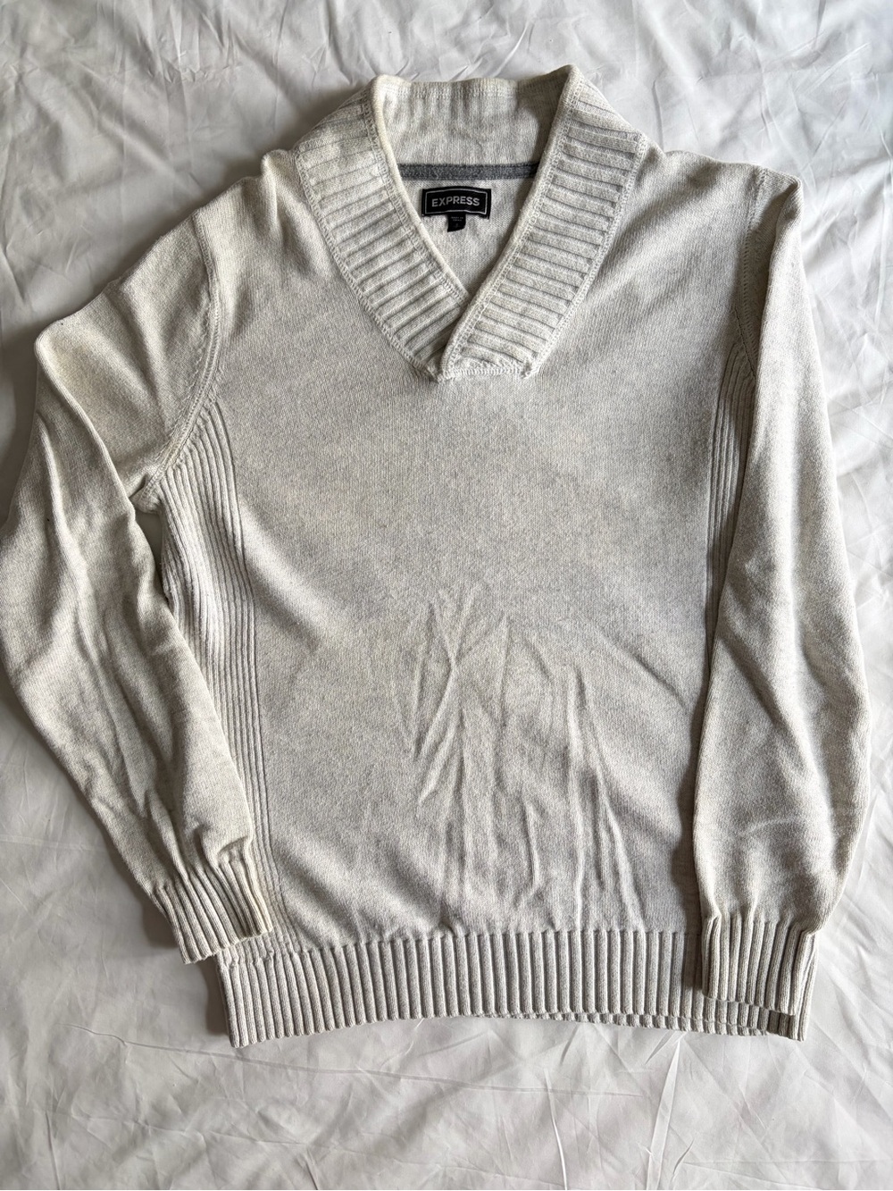 Express Men’s Cream V-Neck Shawl Collar Sweater